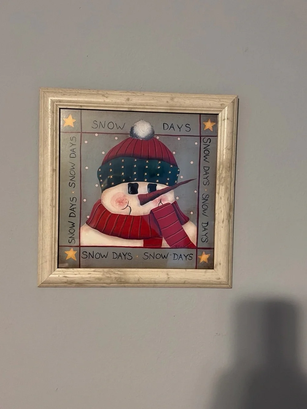 Snow Days Framed Snowman Wall Art - Red, Green, Cream